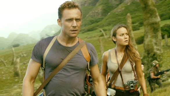 Tom Hiddleston and Brie Larson looking puzzled in KONG: SKULL ISLAND
