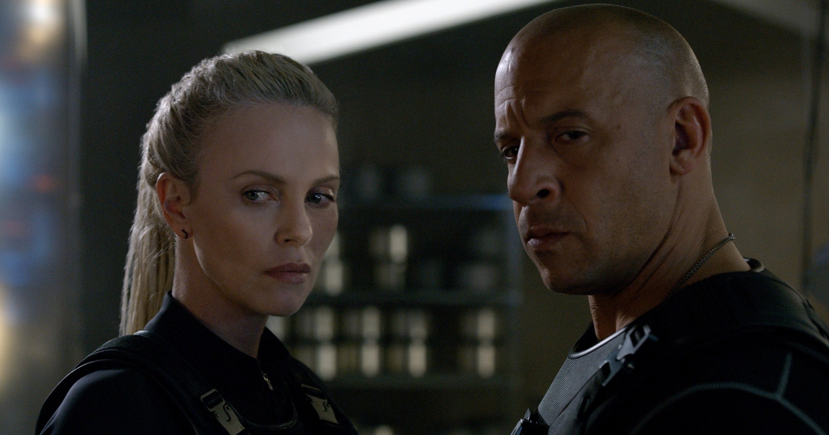 Vin Diesel and Charlize Theron in THE FATE OF THE FURIOUS.