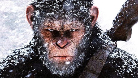 Caesar covered in snow in WAR FOR THE PLANET OF THE APES.