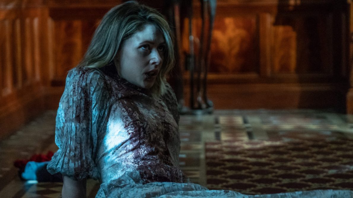 Amanda Crew looks bloodied and beaten in the movie Tone-Deaf