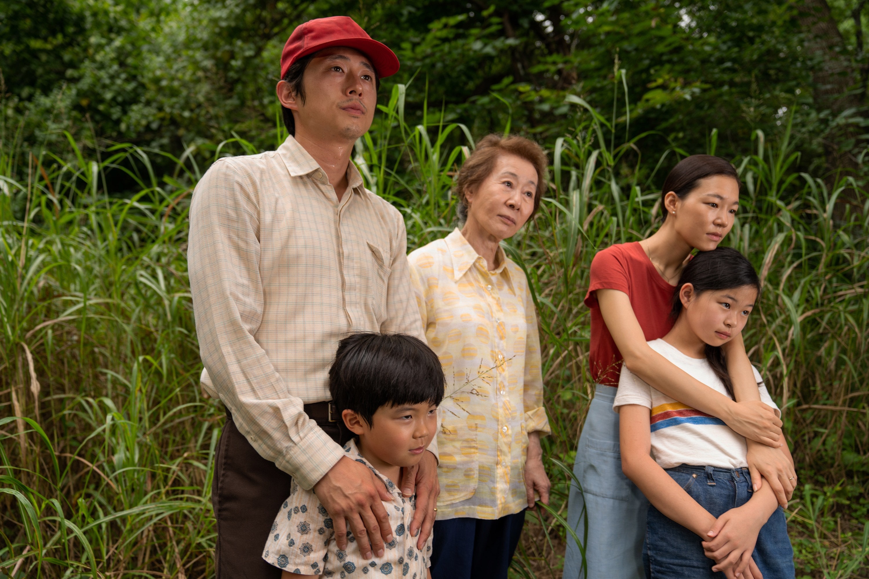 Steven Yeun, Han Ye-ri, Alan Kim, Noel Kate Cho, and Youn Yuh-jung in Lee Isaac Chung's MINARI